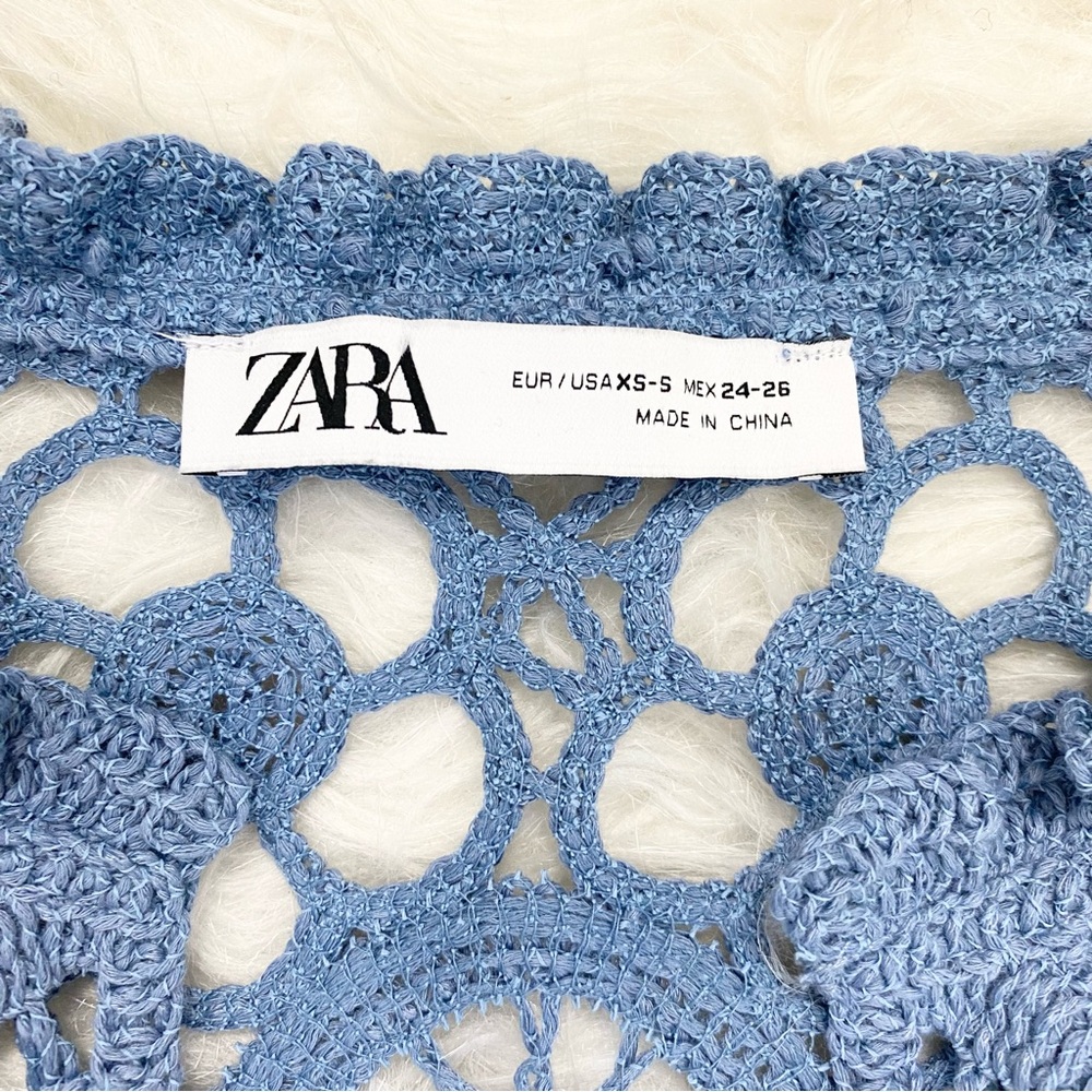 ZARA Blue Crochet Open-Front Cardigan - Picture 6 of 6